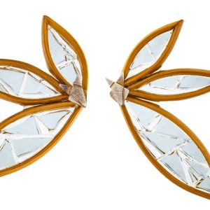 Extended Three-Leaf Bamboo and Glass Earrings