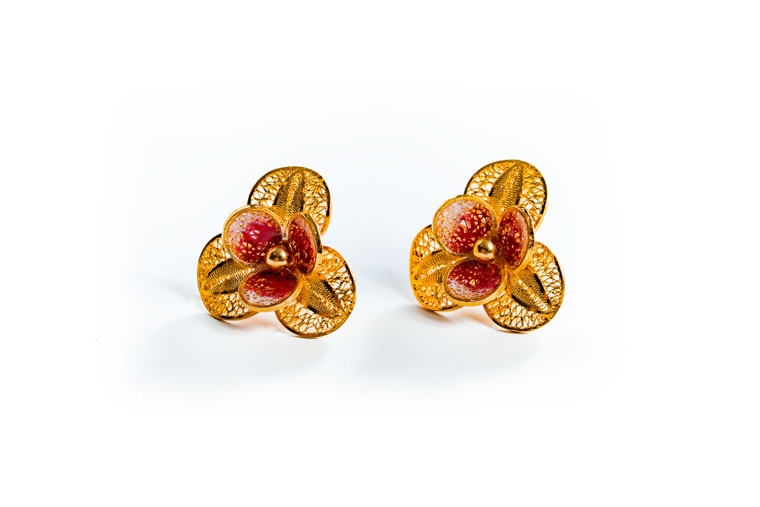 Gold-Plated Silver Floral Earrings with Cold Enamel - Image 3