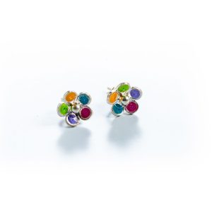 Enameled Silver Flower Earrings