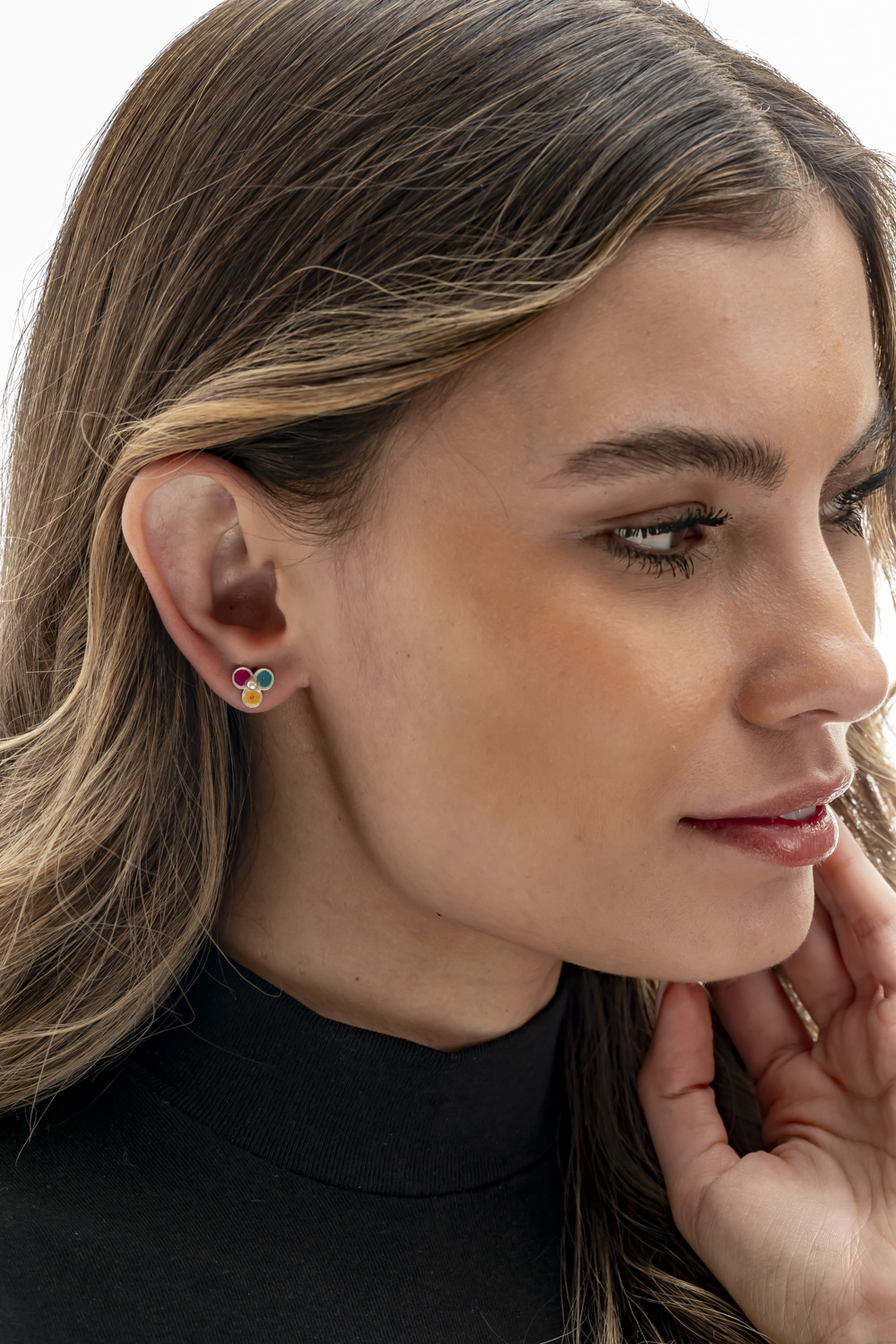 Aretes trébol de plata esmaltada - Imagen 2