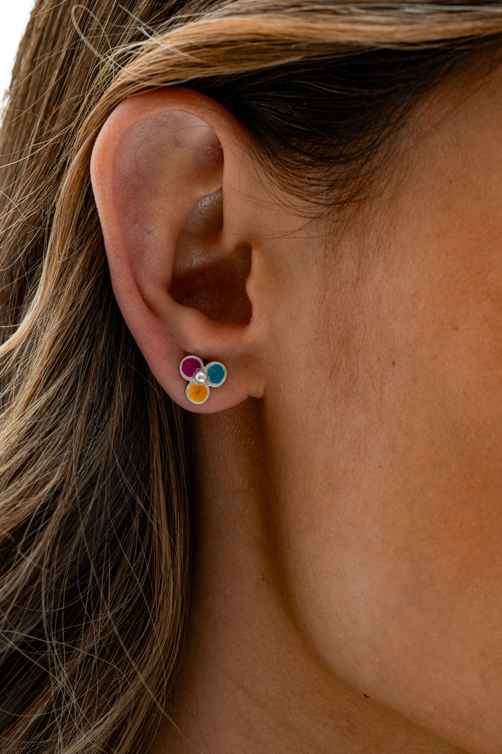 Aretes trébol de plata esmaltada - Imagen 3