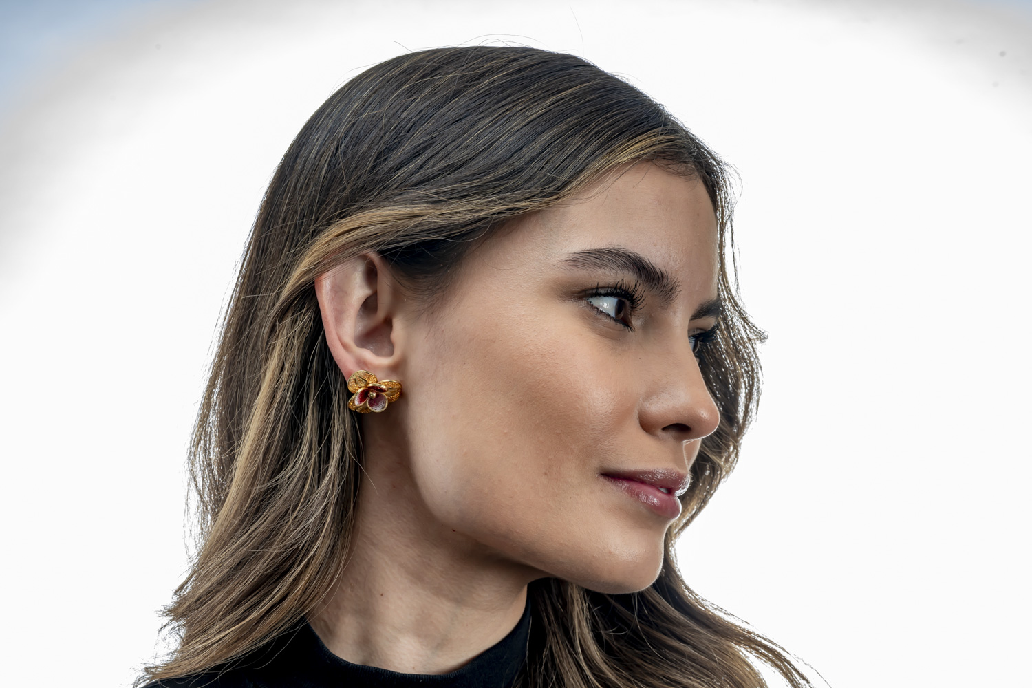 Gold-Plated Silver Floral Earrings with Cold Enamel - Image 2