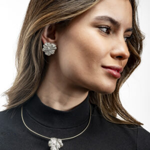Botanical silver earrings and pendant set
