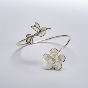 Silver Flower and Hummingbird Bracelet