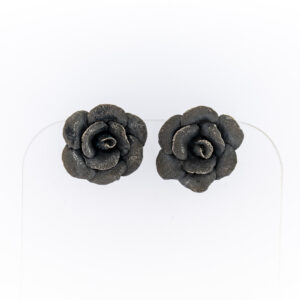 Black rose earrings in aged silver