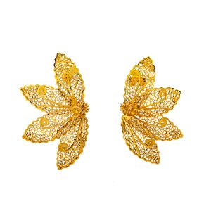 Aretes cuatro hojas de plata con baño de oro