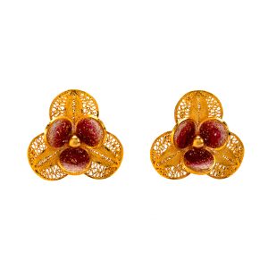 Aretes florales de plata con baño de oro y  esmalte