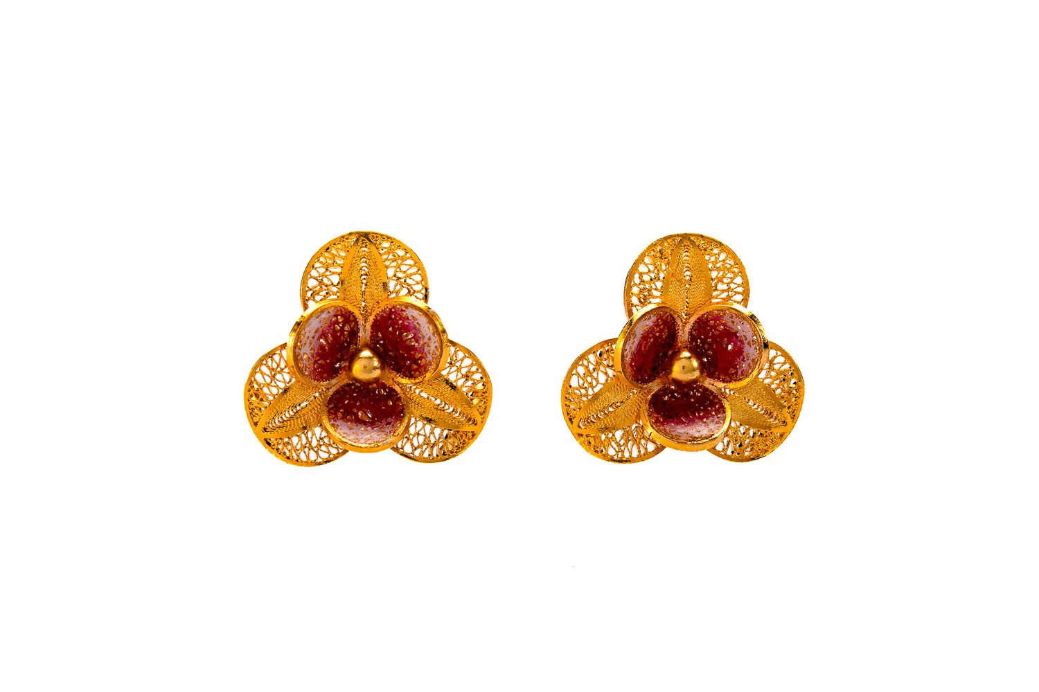 Gold-Plated Silver Floral Earrings with Cold Enamel