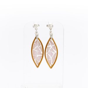 Bamboo Leaf Drop Earrings with Pink Glass