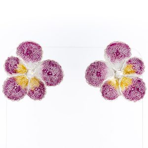 Enameled Silver Pansy Flower Earrings