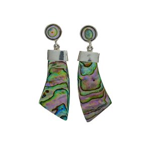 Aretes largos de abalón y plata