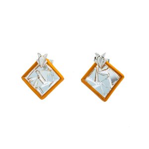 Aretes cuadrados de bambú y vidrio