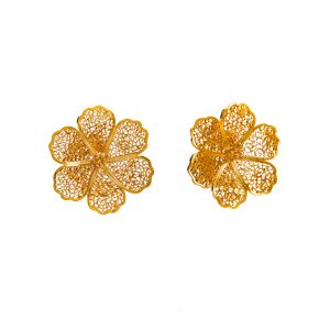 Aretes flores de plata con baño de oro