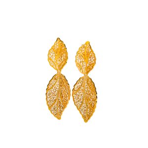 Aretes doble hoja de plata con baño de oro