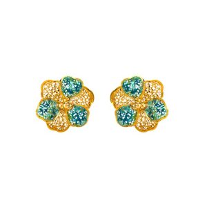 Aretes florales de plata con baño de oro y  esmalte