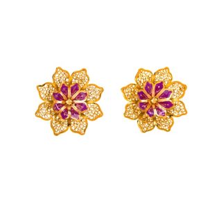 Aretes florales de plata con baño de oro y  esmalte
